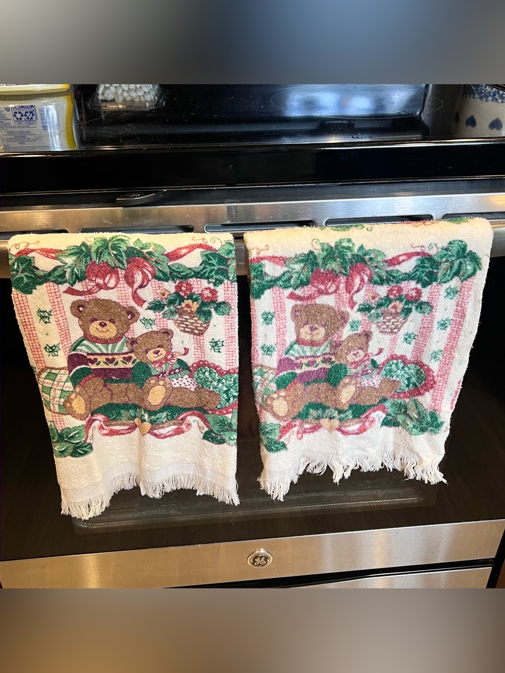 Vintage Cannon Teddy Bear Kitchen Towels Set USA Cottage Farmhouse